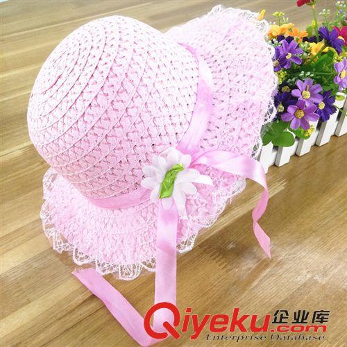 4月上旬新品 兒童帽子批發(fā) 韓版夏天新款蕾絲邊一朵花草帽 寶寶太陽帽防曬帽原始圖片3
