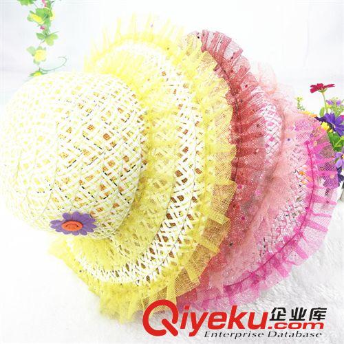 4月上旬新品 兒童帽子 韓版新款春夏季蕾絲花邊小孩草帽 太陽花朵公主草帽批發(fā)原始圖片2
