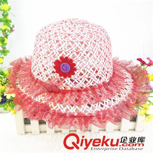 4月上旬新品 兒童帽子 韓版新款春夏季蕾絲花邊小孩草帽 太陽花朵公主草帽批發(fā)原始圖片3