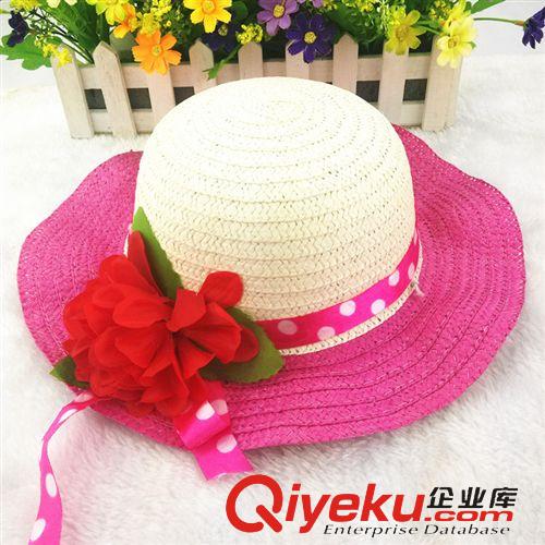 夏季新品 韓版夏天沙灘帽子 女童太陽 草帽花朵公主帽夏季兒童草帽原始圖片2