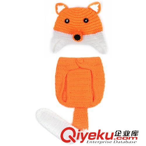 8-3手工造型寶寶組合套 純手工帽子 寶寶絨 親膚環保拍照造型兒童毛線小狐貍套裝 秋冬帽