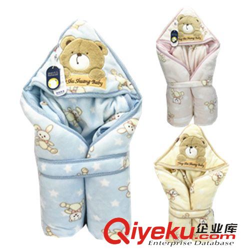抱被/睡袋/浴巾  新款卡通嬰幼兒包被包毯 天鵝絨系帶加厚特大可脫內(nèi)膽抱被100*100