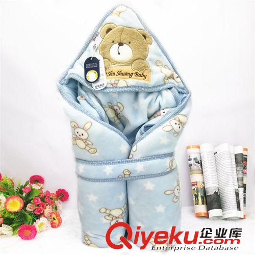 抱被/睡袋/浴巾  新款卡通嬰幼兒包被包毯 天鵝絨系帶加厚特大可脫內(nèi)膽抱被100*100原始圖片3