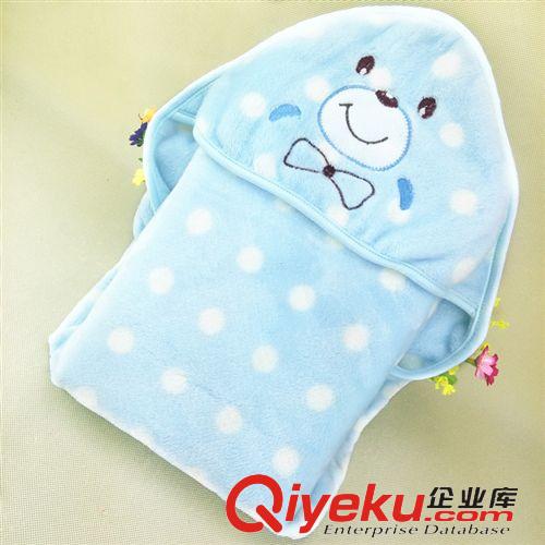 抱被/睡袋/浴巾  新款卡通嬰幼兒包被包毯 天鵝絨卡通系帶加厚加大花邊抱被100*100
