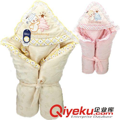 抱被/睡袋/浴巾  新款卡通嬰幼兒包被包毯 天鵝絨卡通系帶加厚加大花邊抱被100*100