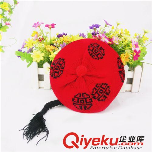 兒童帽子 中國風(fēng)熱銷 毛線帽子兒童帽子辮子帽 嬰兒地主帽批發(fā) 寶寶唐裝帽原始圖片3