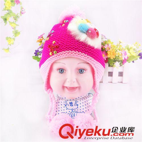 兒童帽子 一朵花護(hù)耳毛線帽 男女童冬季保暖針織帽子 兒童帽秋冬款兒童帽子原始圖片2