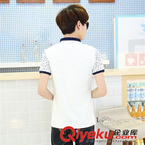 男式POLO 2142夏季男式短袖POLO衫修身男士半袖翻領T恤男裝青少年韓版牡丹V原始圖片2