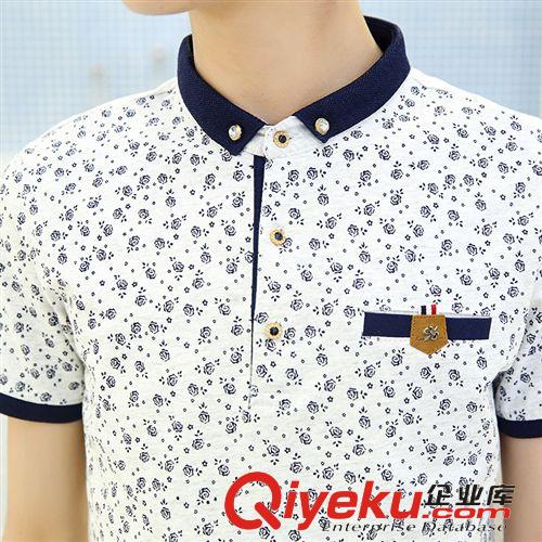 男式POLO 2142夏季男式短袖POLO衫修身男士半袖翻領T恤男裝青少年韓版牡丹V原始圖片3