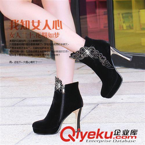 女靴 新款春季鑲鉆防滑女靴 韓版鉆花防水臺高高跟女鞋時尚夜店女靴潮原始圖片2