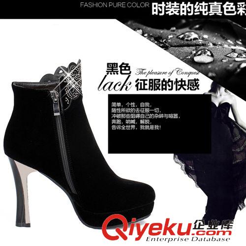女靴 新款春季鑲鉆防滑女靴 韓版鉆花防水臺高高跟女鞋時尚夜店女靴潮原始圖片3