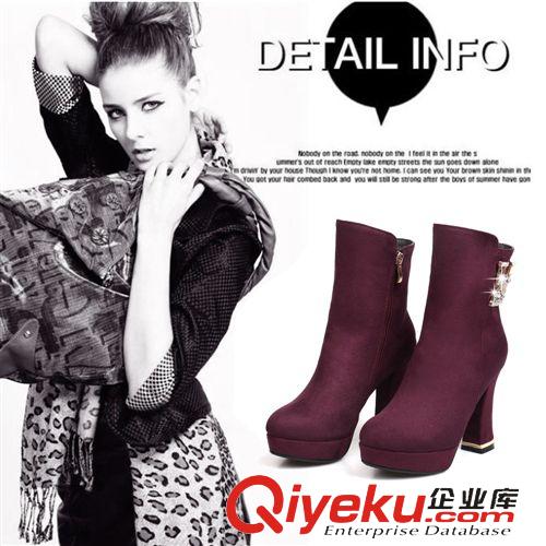 鞋配件 秋季新款女磨砂皮馬丁靴 歐美鑲鉆防水臺純色女 防水臺夜店女鞋潮