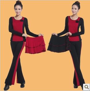 舞蹈服 冬季長(zhǎng)袖廣場(chǎng)舞服裝套裝新款中老年跳舞衣演出服拉丁舞服裝三件套原始圖片2