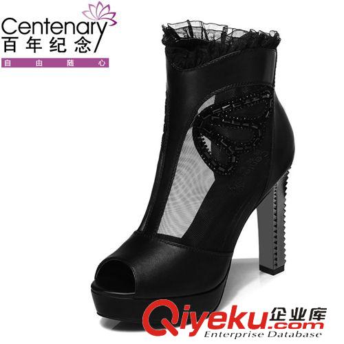 網(wǎng)紗鞋 百年紀(jì)念 1022 魚嘴網(wǎng)紗女鞋 水鉆高跟鞋 時(shí)尚蕾絲女鞋子原始圖片2