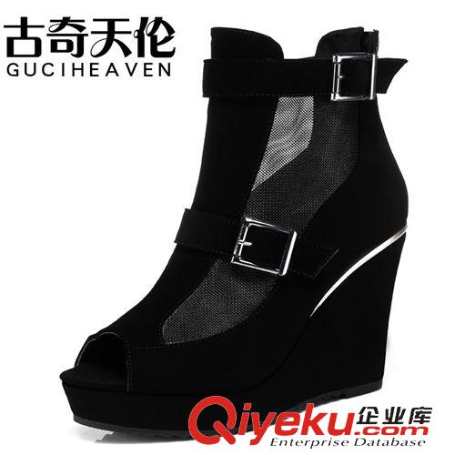 古奇天倫女鞋 古奇天倫8161坡跟網(wǎng)紗魚(yú)嘴涼鞋時(shí)尚防水臺(tái)坡跟單鞋原始圖片3