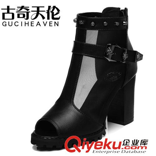 古奇天倫女鞋 古奇天倫 8181 魚嘴網(wǎng)紗女鞋 粗跟高跟鞋 高幫女鞋子原始圖片3