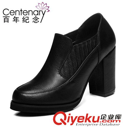 古奇天倫女鞋 古奇天倫8109 頭層牛皮女靴zp中筒皮靴鉚釘女鞋粗跟馬丁靴