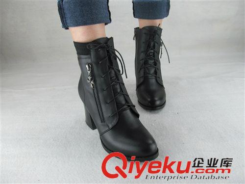 靴子 2014年秋冬新款壓花面頭層牛皮裸靴 水鉆粗跟歐美時尚款