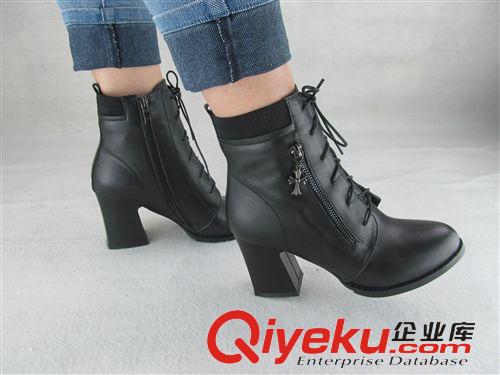 靴子 2014年秋冬季新款頭層牛皮馬丁女靴 粗跟系帶拉鏈時尚休閑百搭款原始圖片3