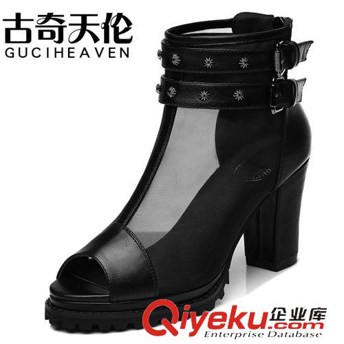 網(wǎng)紗鞋 古奇天倫 8189 魚嘴網(wǎng)紗女鞋 粗跟高跟鞋 金屬扣女鞋子原始圖片2