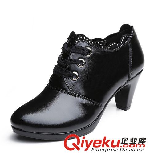 其他zp女鞋 新款zp女單鞋黑色粗跟職業(yè)工作鞋蕾絲系帶女鞋媽媽鞋代發(fā)原始圖片2