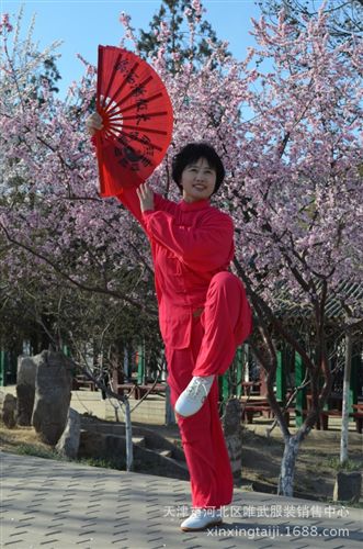 棉加絲太極服 批發(fā)供應(yīng)玫紅色黃邊棉加絲太極服。武術(shù)服