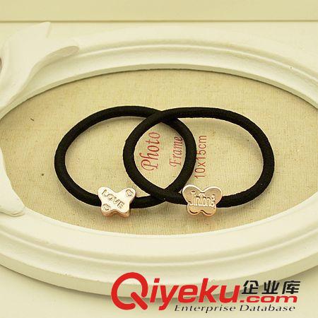 飾品 韓國流行皮筋發飾 單色黑繩發繩 高彈力金屬發圈原始圖片2