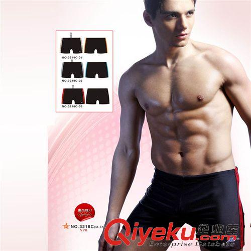 產品大全 FEW飄 民用泳褲雙層加厚彩邊LOGO男士平角泳褲 3218C