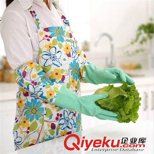 廚房用品 綠色碎花洗碗手套 束口加絨家務(wù)手套 接袖橡膠洗衣保暖手套SH