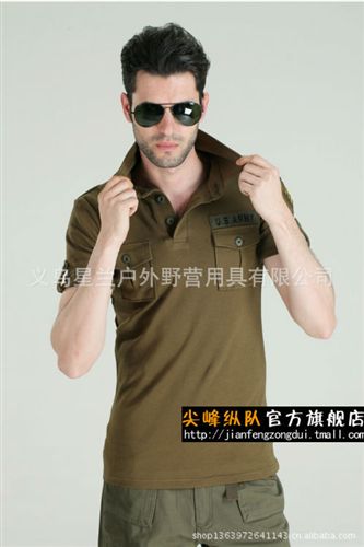 戶外休閑襯衫T恤 尖峰縱隊 特種bd作訓T恤男士軍綠色戶外修身翻領短袖純棉體恤衫原始圖片2