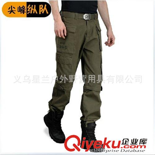 戶外休閑褲 尖峰縱隊 春秋迷彩工裝褲 軍綠色戶外休閑長褲子男多兜拉鏈軍迷褲