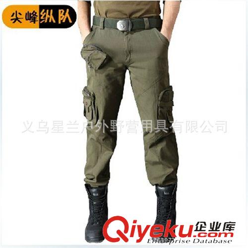 戶外休閑褲 尖峰縱隊(duì)情侶款戶外寬松休閑褲子男士長(zhǎng)褲 軍綠色多口袋褲 情侶褲