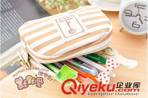 收納用品 帆布創(chuàng)意筆袋 可愛個性大容量條紋文具袋 十元店貨源 義烏批發(fā)原始圖片3