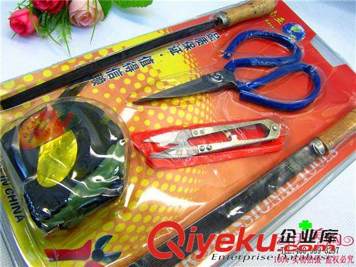 五金工具 大剪刀小剪刀尺子銼刀磨刀 5件套 十元店貨源  義烏百貨批發(fā)原始圖片2