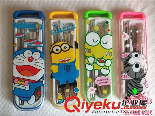 餐具 9.9元批發(fā) 卡通不銹鋼餐具 筷子勺子餐具三件套   十元店貨源