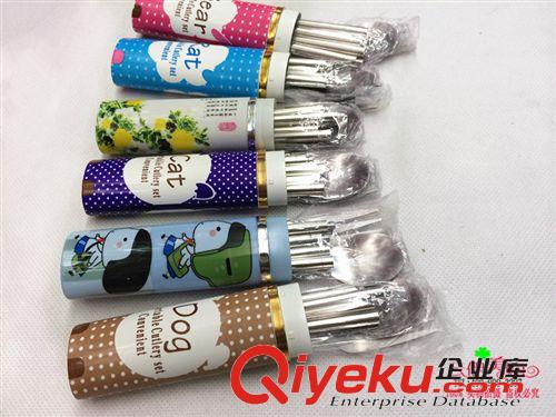 餐具 卡通不銹鋼餐具戶外野餐用品三件套桶裝十元店貨源義烏精品批發(fā)原始圖片2