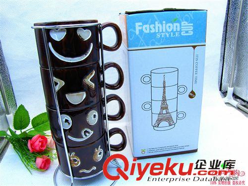 水杯 四杯套裝茶具陶瓷口杯疊疊杯 9.9十元店貨源 義烏百貨批發(fā)原始圖片2