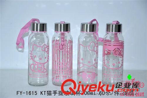 水杯 韓版提繩玻璃杯 水杯 卡通杯子300ml 十元店貨源9.9義烏精品批發(fā)
