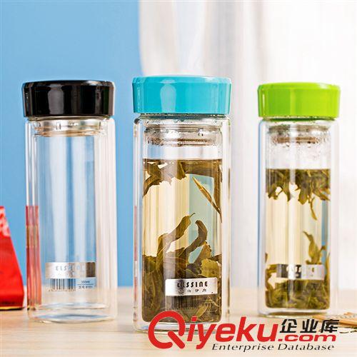 3月新品 双层玻璃杯 水杯子带盖  办公室便携透明耐热过滤男女水杯422g