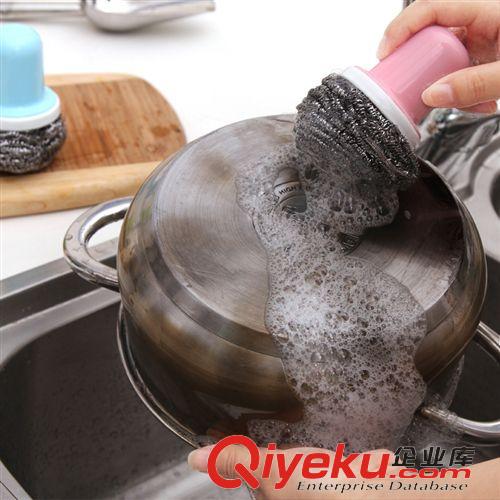 廚房用品 日式帶柄鋼絲球刷子 洗鍋清潔刷 強力去污 刷鍋sq 75g原始圖片2