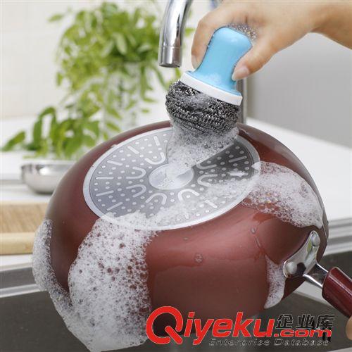 廚房用品 日式帶柄鋼絲球刷子 洗鍋清潔刷 強力去污 刷鍋sq 75g原始圖片3