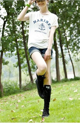 皮靴 批發2013正品新款春秋款長筒側拉鏈女鞋高筒靴松糕高幫女帆布鞋原始圖片3