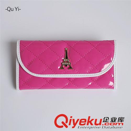 女士皮包 新款tj 漆皮車縫線面料 巴黎鐵塔卡通可愛 長(zhǎng)款多卡位女士錢包