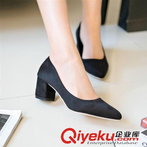 單鞋 單鞋女春秋2015粗跟中跟黑色紅色絨面尖頭韓版套腳新款淺口女原始圖片3