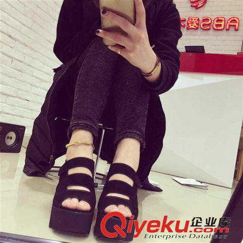 新品區(qū) 2015春夏新款涼鞋女魚嘴厚底松糕涼鞋防水臺魔術(shù)貼坡跟高跟羅馬鞋原始圖片3