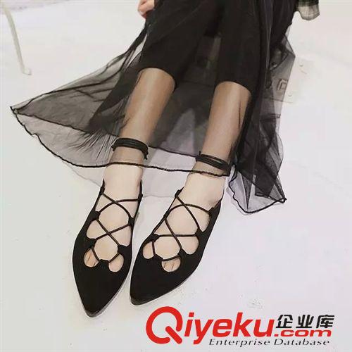 單鞋 春夏新品女鞋平跟尖頭淺口綁帶低跟單鞋女平底透氣顯瘦低幫鞋露背原始圖片3