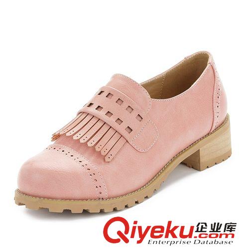 2015新款男女休閑鞋 2015新款zp女鞋女士休閑鞋頭層牛皮女單鞋粗跟系帶一件代發原始圖片2