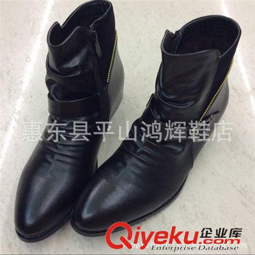 男士運(yùn)動(dòng)鞋 男士單靴中筒鞋圓頭短靴 休閑中筒保暖單靴 皮革拼接騎士靴原始圖片2