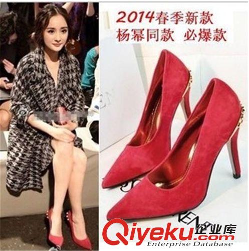 女士高跟鞋 2015新款秋小跟尖頭磨砂皮女鞋高跟水鉆單鞋歐洲站時尚高跟鞋婚鞋