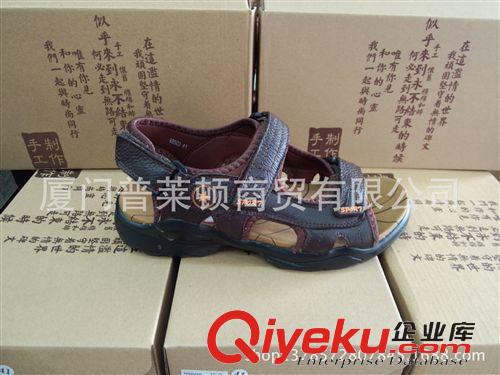 涼鞋 晉江鞋子批發(fā) zp賽丹狐頭層磨砂牛皮沙灘涼鞋 搭扣MD底男涼鞋